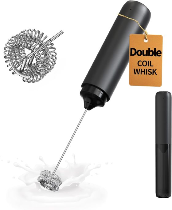 CIRCLE JOY Rechargeable Milk Frother Hanheld, Dual Coil Whisk Head