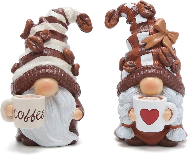 Hodao Gnome Decor Set of 2 Resin Coffee Lover Gifts with Mug, Cute