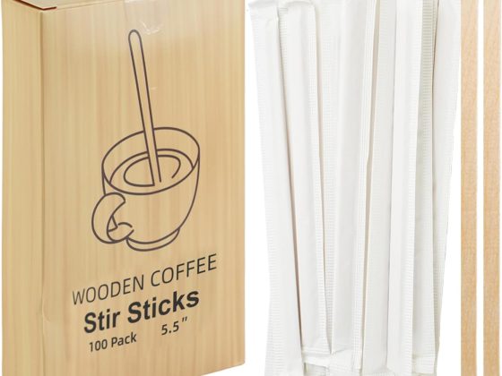 100 Pcs Coffee Stirrers Individually Wrapped, 5.5 Inch Wooden
