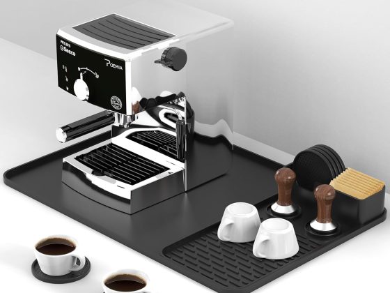 Silicone Coffee Mat with 6 Coasters,24″x16″ Counter Bar Mat Fits