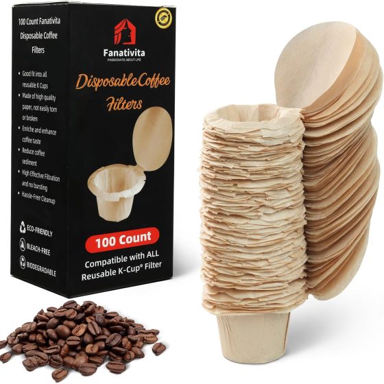 100 Count Fanativita K Cup Filters Disposable with Genius Lid