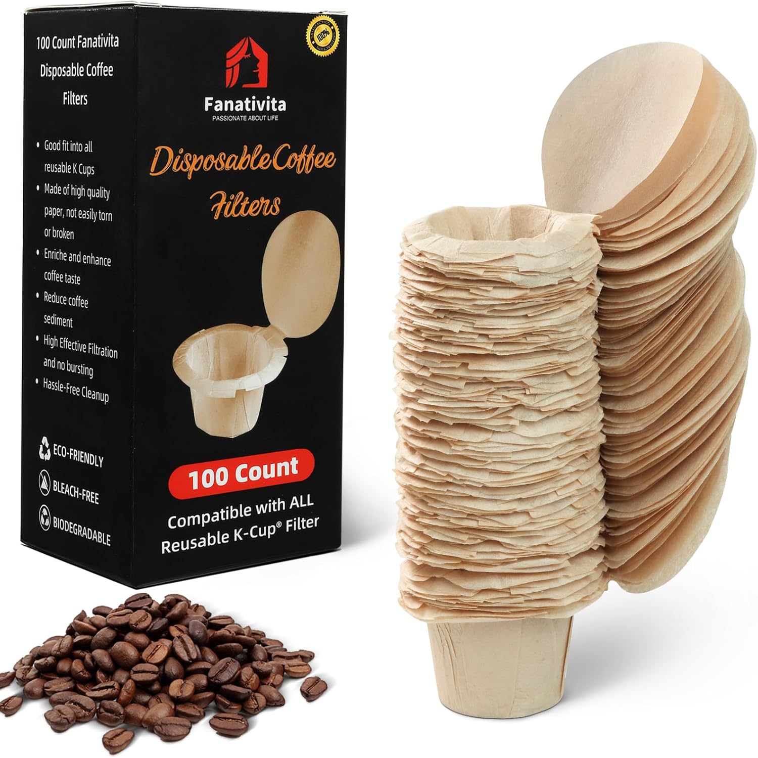 100 Count Fanativita K Cup Filters Disposable with Genius Lid