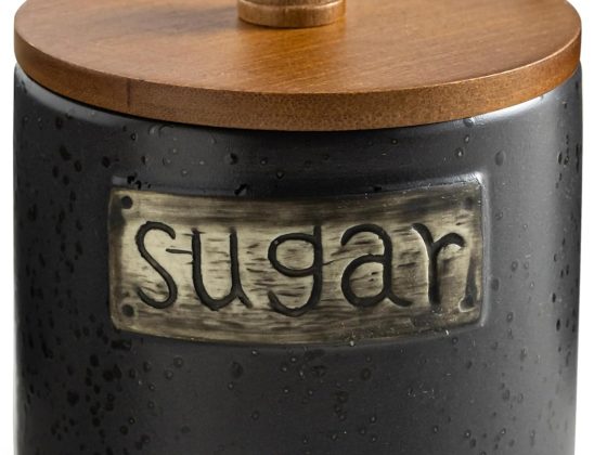 LYEOBOH Black Sugar Bowl with Lid and Spoon, 15 Oz Farmhouse Sugar