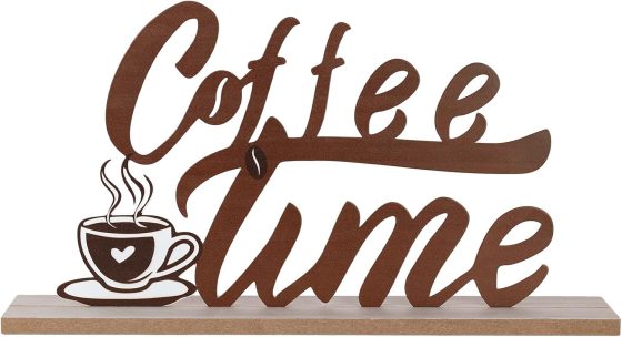 MEETYAMOR Coffee Bars Decor, Wood Metal Coffee Time Sign