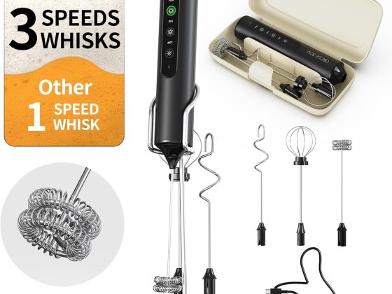 CIRCLE JOY Rechargeable Handheld Milk Frother Wand with Stand, 3