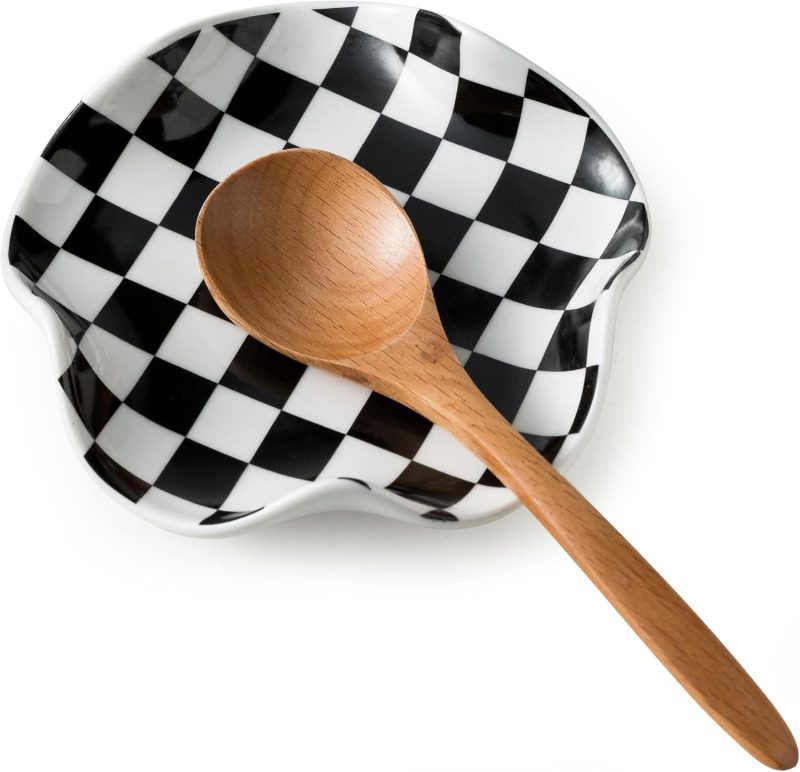 Miamolo Spoon Rest for Stove Top, 5.3in Checkered Spoon Holder