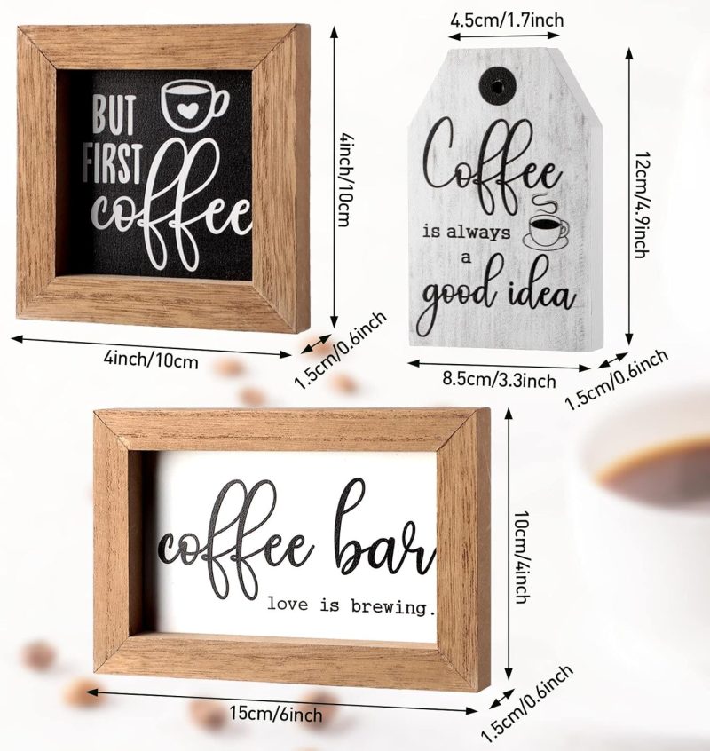 3 Pieces Coffee Bar Decor Sign But First Coffee Wood Sign Mini