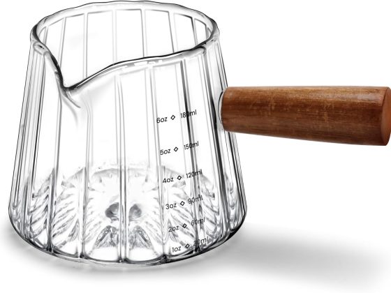 Espresso Measuring Cup 6 Oz, Espresso Glass Cups with Wood Handle,
