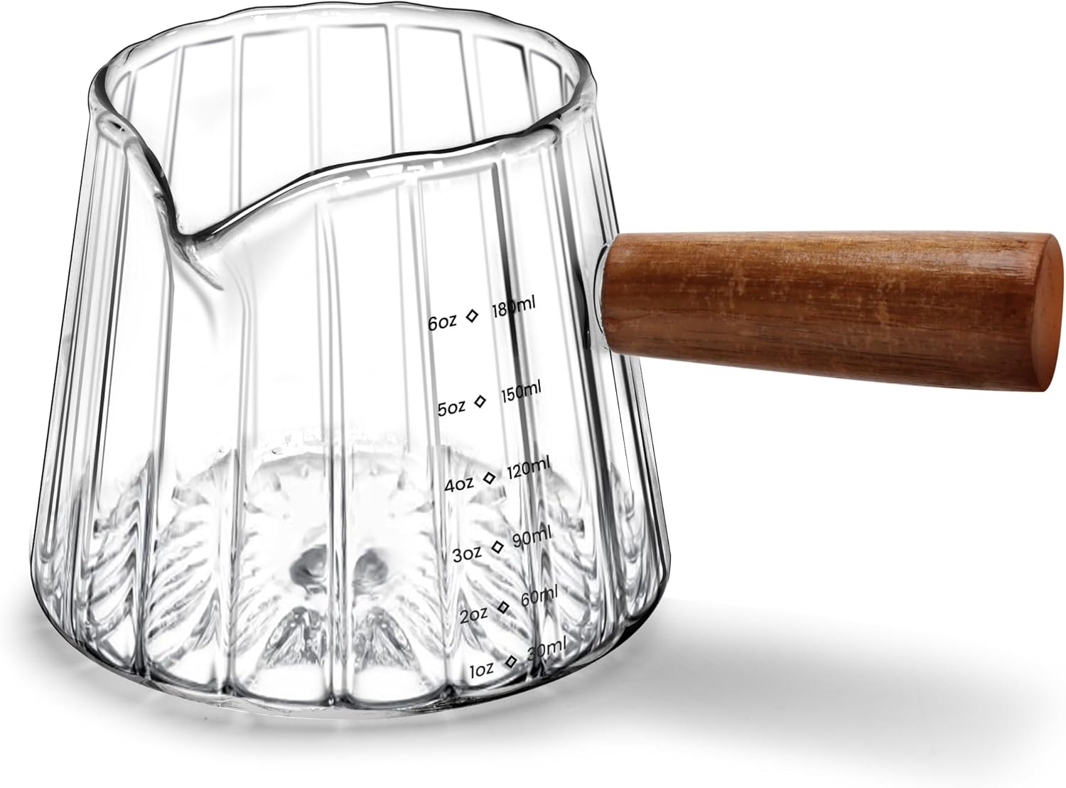 Espresso Measuring Cup 6 Oz, Espresso Glass Cups with Wood Handle,