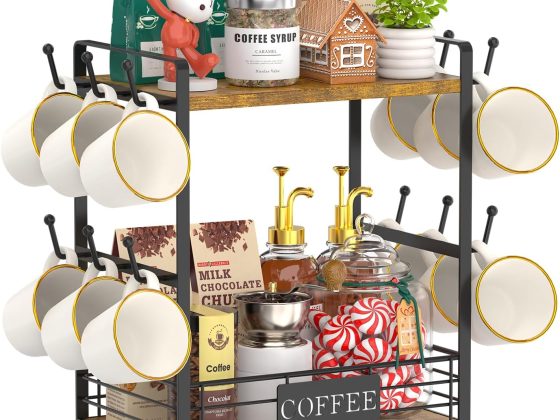 EsLuker.ly Coffee Mug Cup Holder Tree Bar Station Organizer, 2 Tier