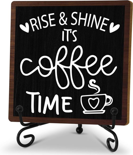 Coffee Desk Decor Sign, Coffee Time Sign With Stand For Farmhouse