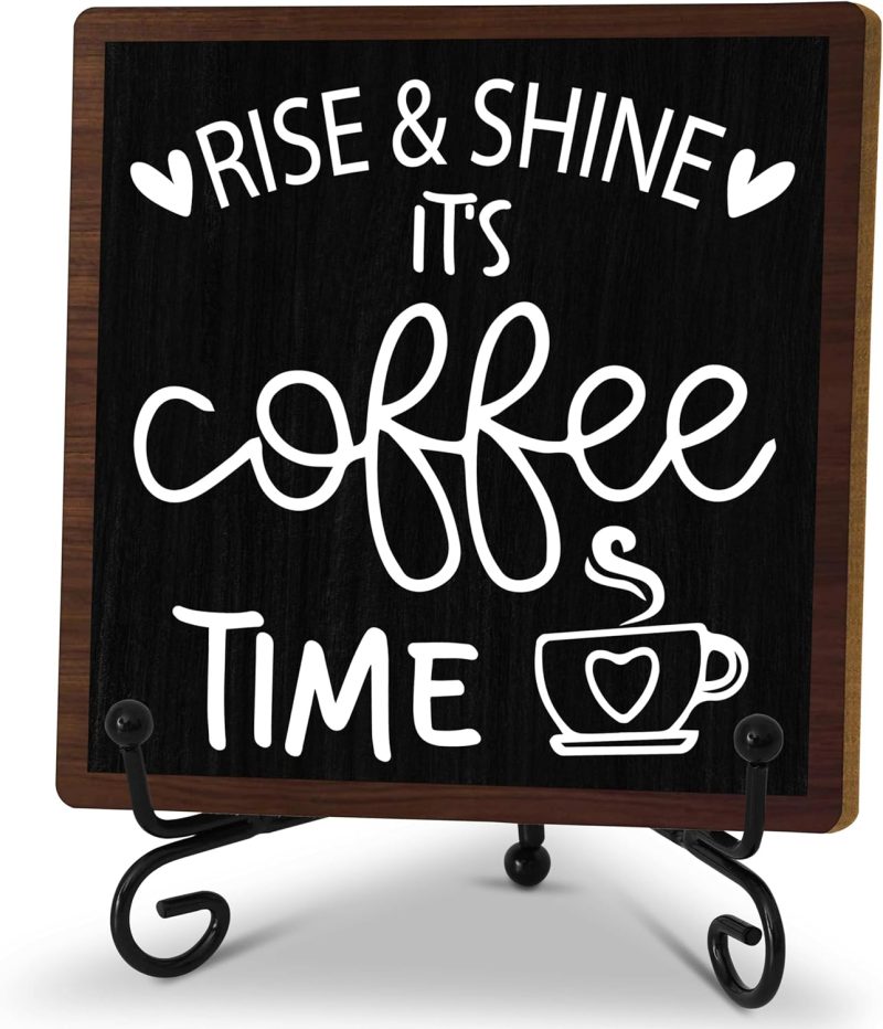 Coffee Desk Decor Sign, Coffee Time Sign With Stand For Farmhouse