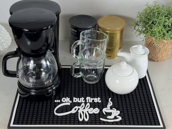 Ok But First Coffee Sign Rubber Bar Mat for Countertop, 18×12