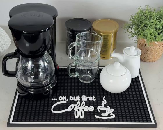 Ok But First Coffee Sign Rubber Bar Mat for Countertop, 18×12