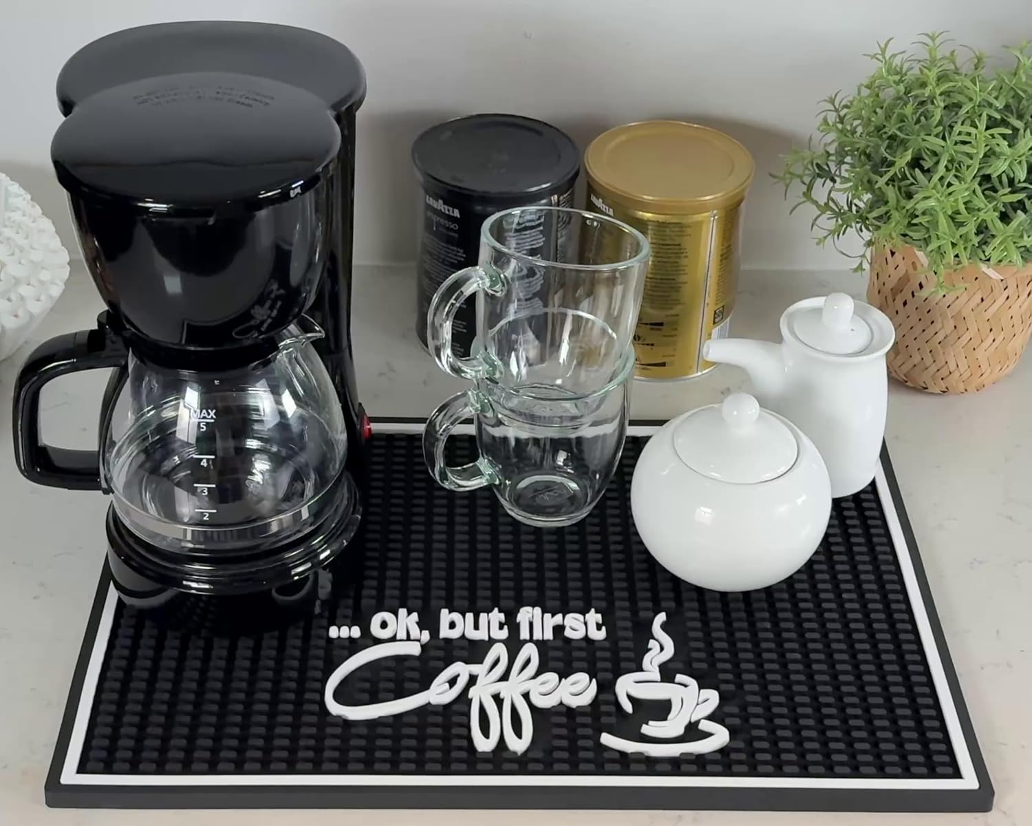 Ok But First Coffee Sign Rubber Bar Mat for Countertop, 18×12