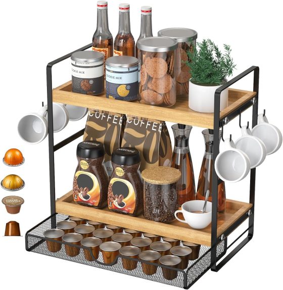 LEMIKKLE Coffee Station Organizer with Pod Holder and Drawer,
