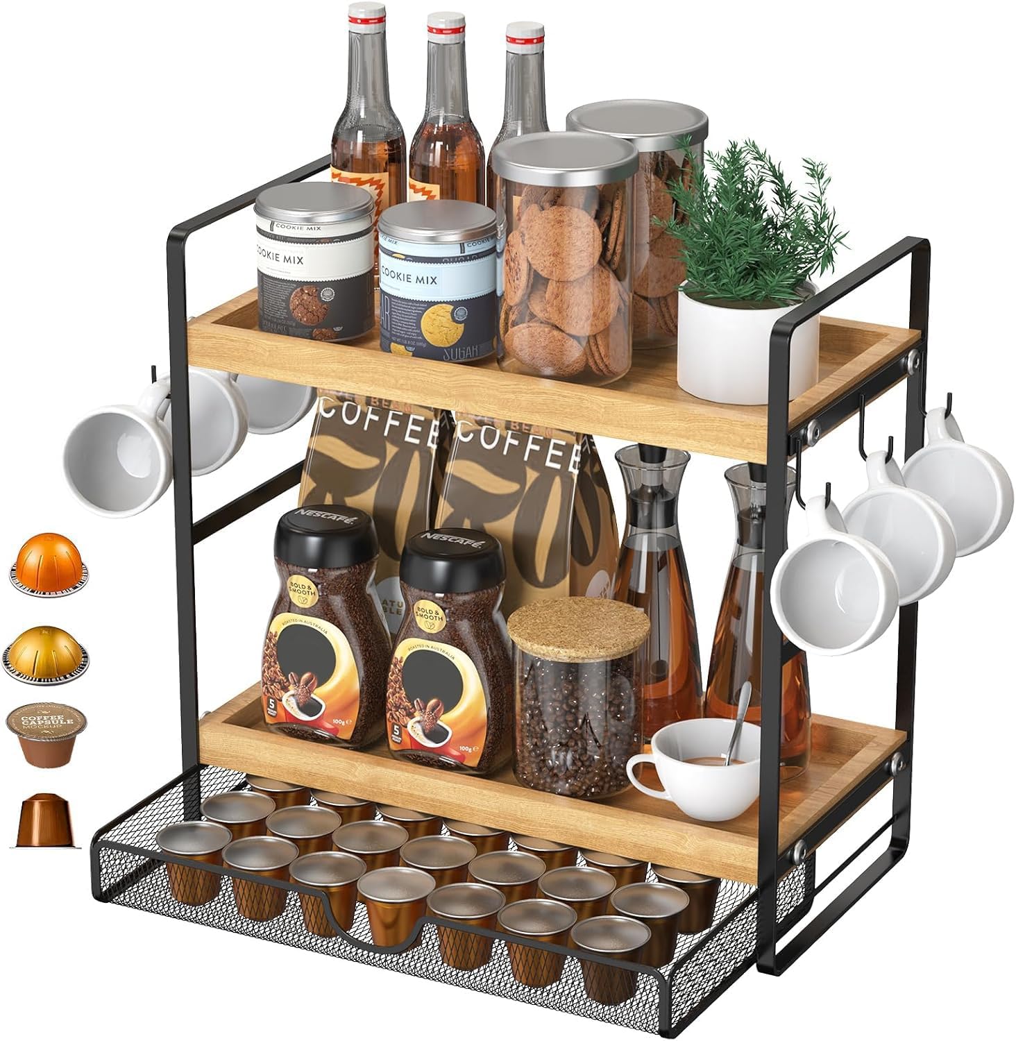 LEMIKKLE Coffee Station Organizer with Pod Holder and Drawer,
