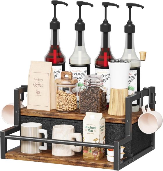 Coffee Syrup Organizer Rack, 2-Tier Coffee Bar Accessories, Bottle