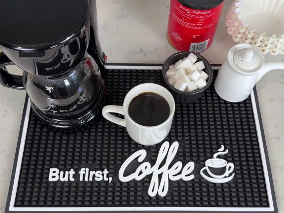 But First Coffee Silicone Bar Mat for Countertop 18×12 in, Coffee