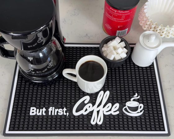 But First Coffee Silicone Bar Mat for Countertop 18×12 in, Coffee