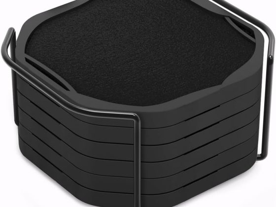 UMIRRO Black Octagon 4″ Felt & Silicone Drink Cup Coasters Set of 6