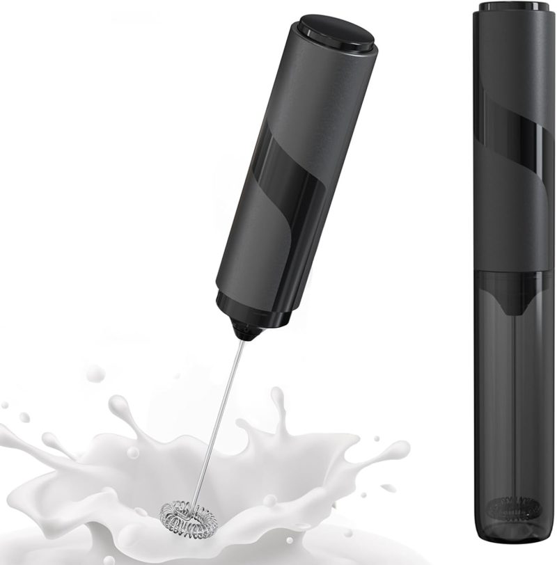 Handheld Milk Frother with Cover- 15-Second Silent Drink Mixer,
