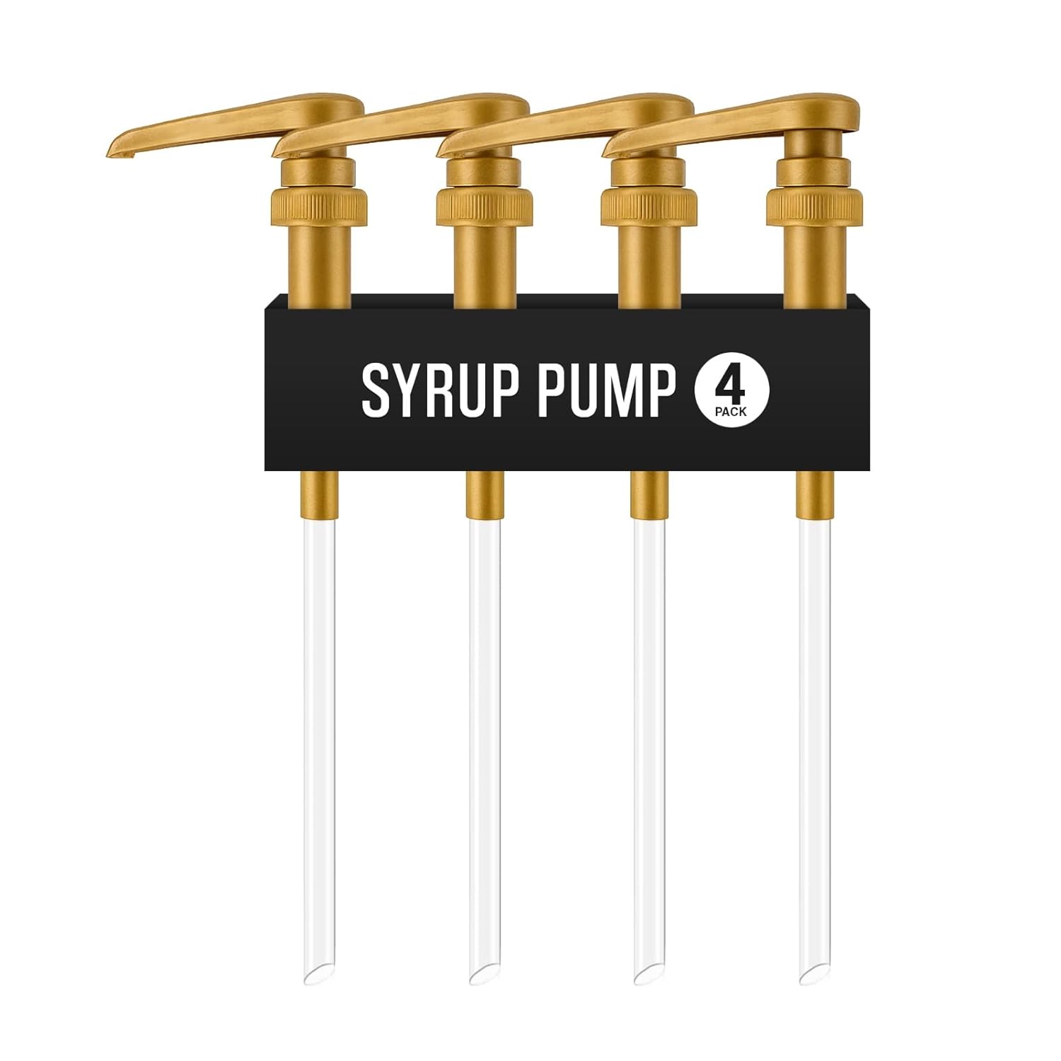 4-Pack Gold Plastic Bottle Syrup Pumps – Fits 750ml / 25.4 oz
