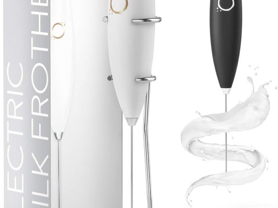 Milk Frother White – Coffee Frother Handheld with Electric Whisk –
