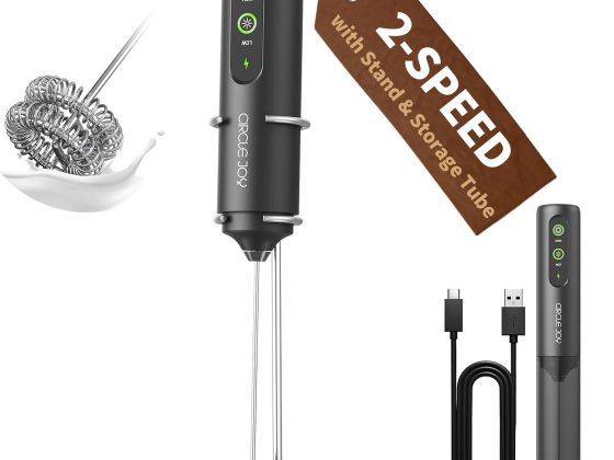 CIRCLE JOY Rechargeable 2-Speed Handheld Milk Frother with Stand,