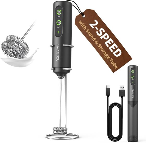 CIRCLE JOY Rechargeable 2-Speed Handheld Milk Frother with Stand,