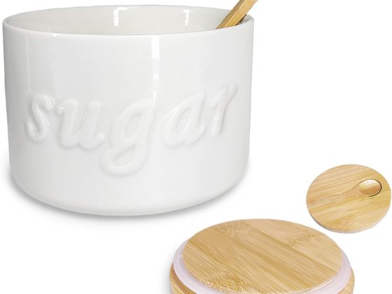 Sugar Bowl with Lid and Spoon, 16 OZ Airtight Sugar Container for