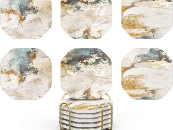 UMIRRO Ceramic Stone Coasters for Drinks Absorbent with Holder for