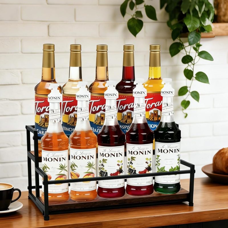 Coffee Syrup Rack Organizer – Metal Bottle Holder for 10 Bottles –