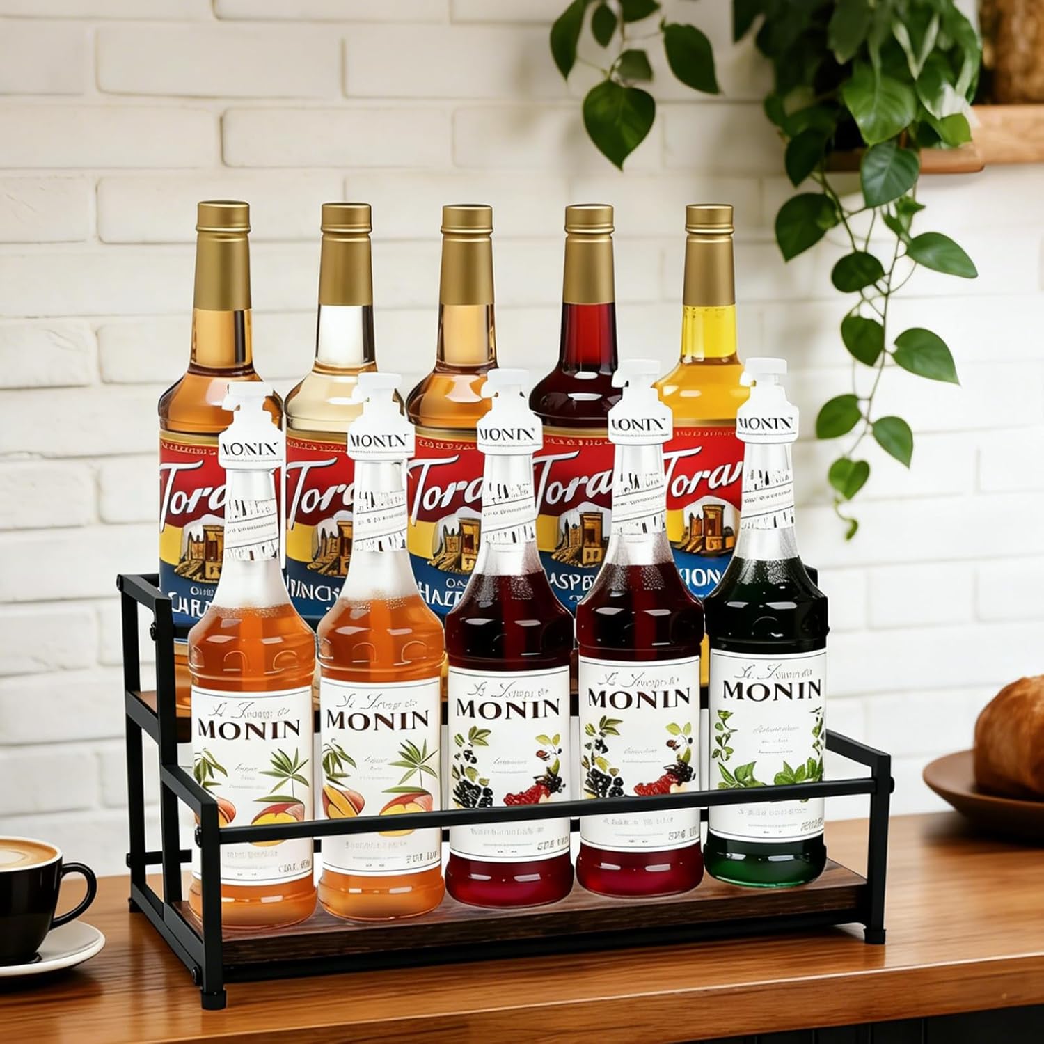 Coffee Syrup Rack Organizer – Metal Bottle Holder for 10 Bottles –