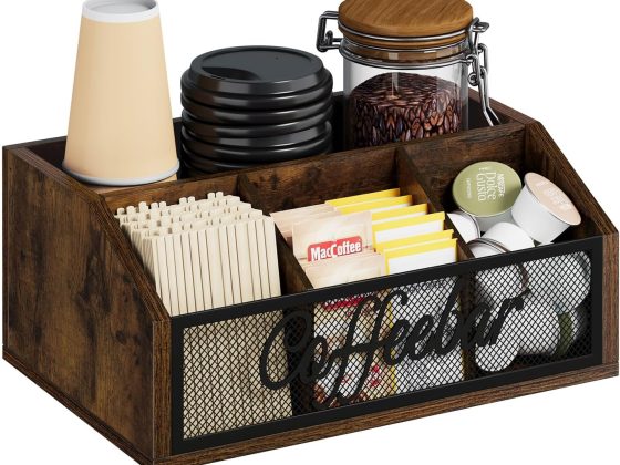 YINMIT Coffee Station Organizer for Countertop, Wood Coffee Bar