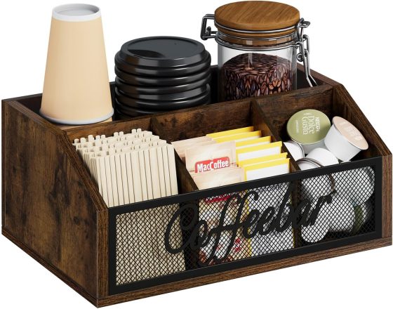 YINMIT Coffee Station Organizer for Countertop, Wood Coffee Bar