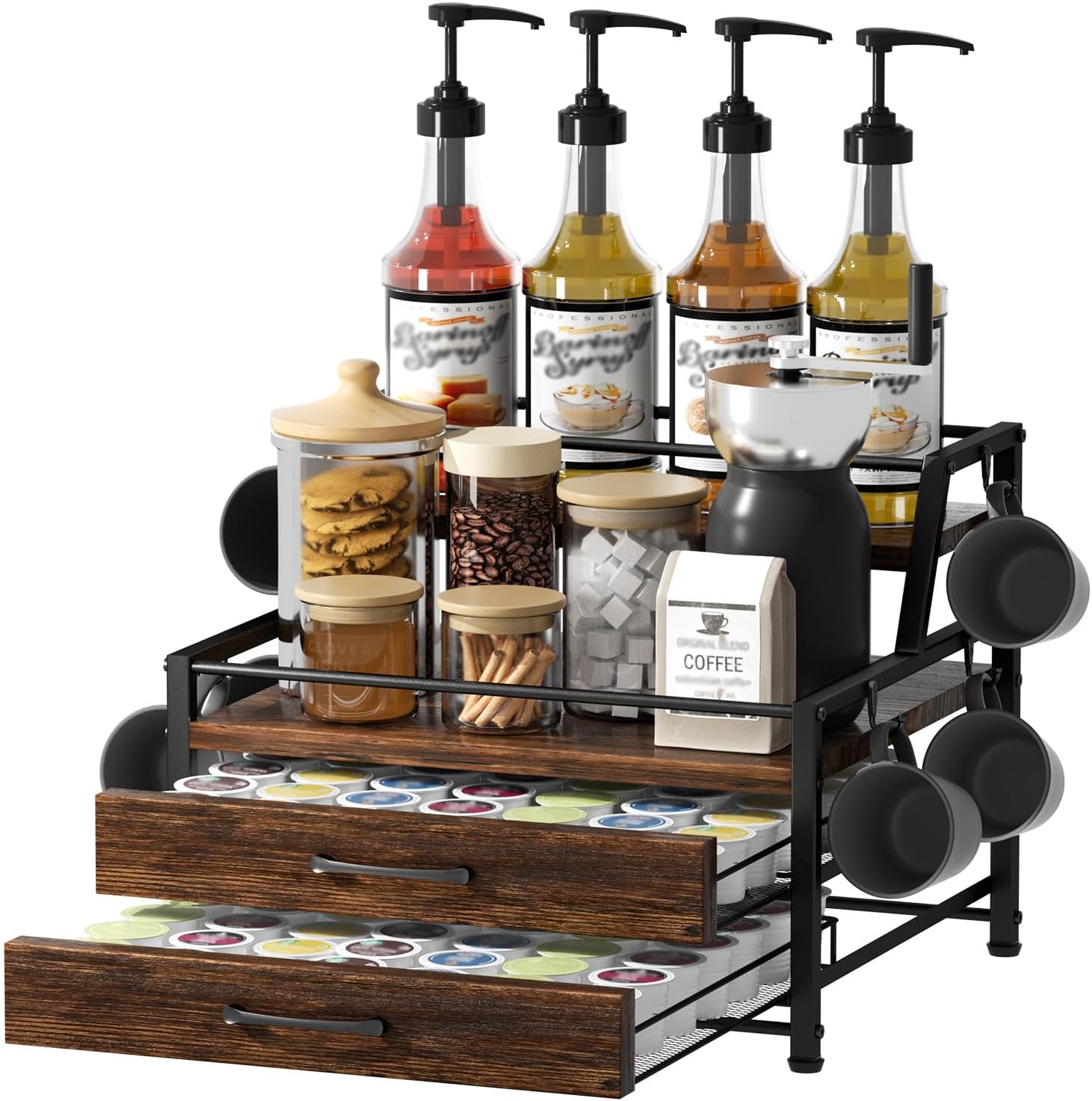 Homsorout Coffee Syrup Rack Organizer – 4-Tier 8 Syrup Wine Bottles