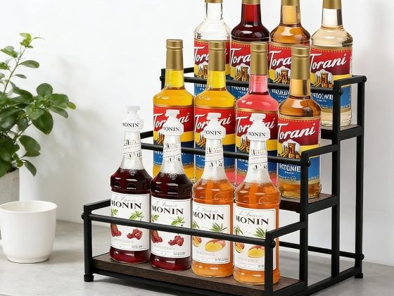 Coffee Syrup Rack Organizer – Metal Bottle Holder for 12 Bottles –