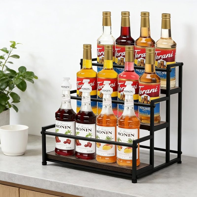 Coffee Syrup Rack Organizer – Metal Bottle Holder for 12 Bottles –