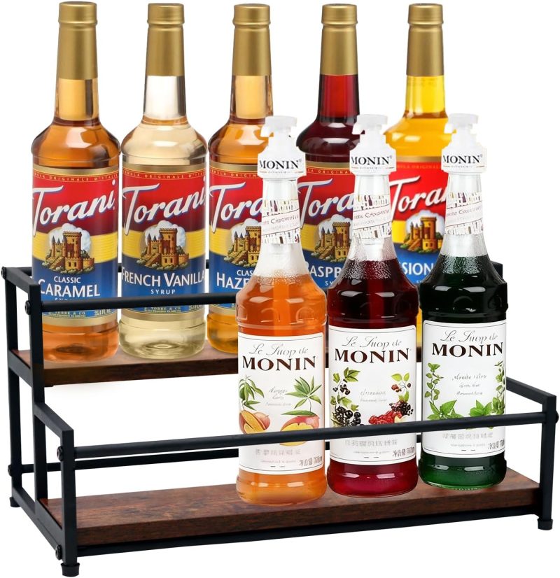 Coffee Syrup Rack Organizer – 2-Tier 10 Syrup Bottles Holder for