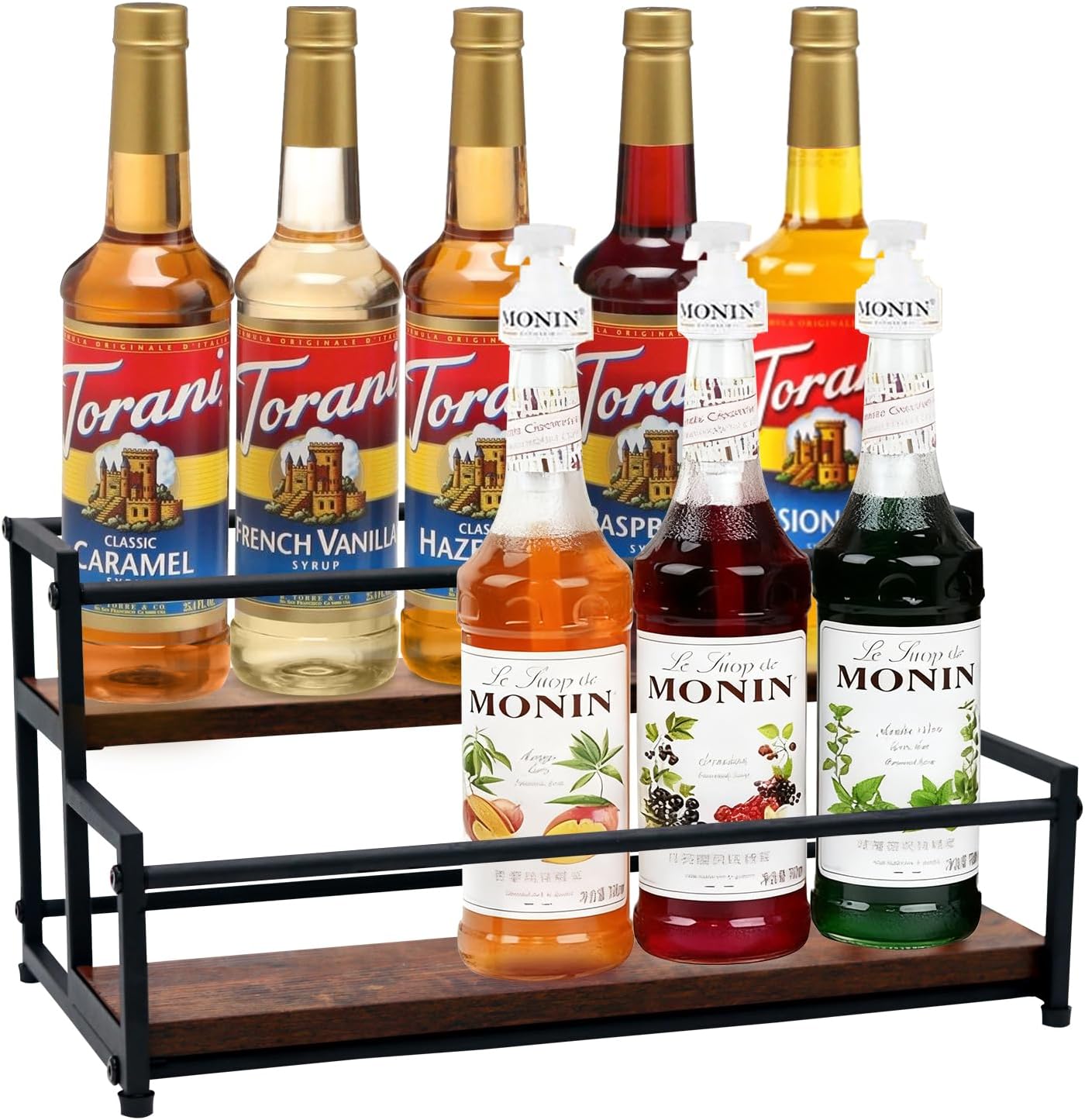 Coffee Syrup Rack Organizer – 2-Tier 10 Syrup Bottles Holder for