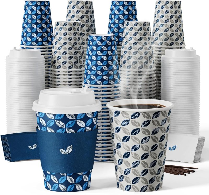 JOLLY CHEF 12oz Paper Coffee Cups 100 Pack, Disposable To Go Coffee
