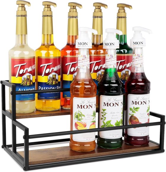 Coffee Syrup Rack Organizer, 2-Tier 10-Bottle Syrup Holder Stand