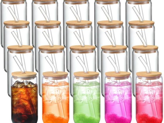 NETANY 20 Pack Glass Cups with Lids and Straws 16 oz, Personalized