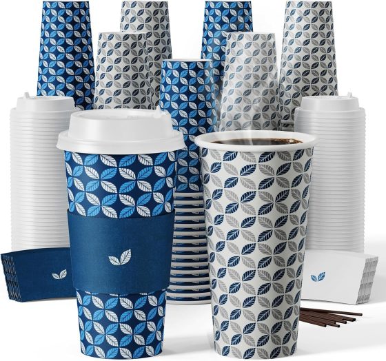 JOLLY CHEF 100 Pack 20 oz Disposable Coffee Cups, Hot Paper Coffee