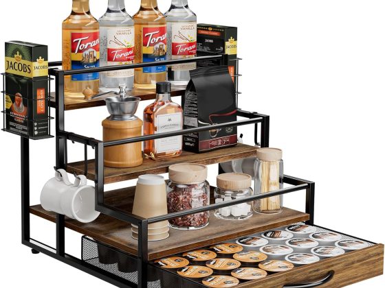 Coffee Syrup Organizer Rack, 4-Tier Syrup Bottle Holder Stand with