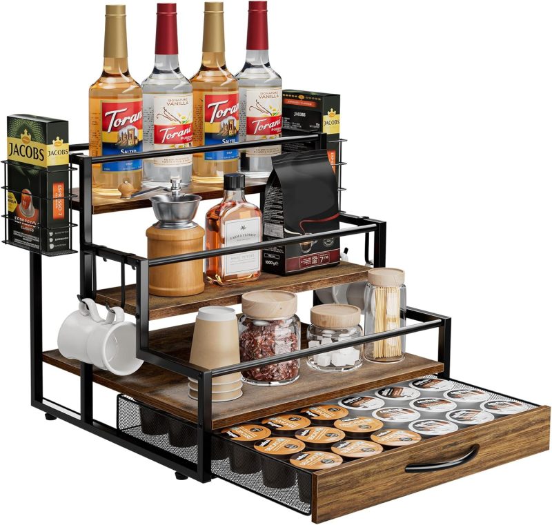 Coffee Syrup Organizer Rack, 4-Tier Syrup Bottle Holder Stand with