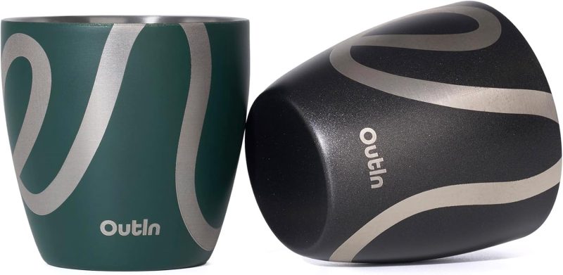 OutIn Espresso Cups Set of 2, Double Wall Insulated 75ml Stainless